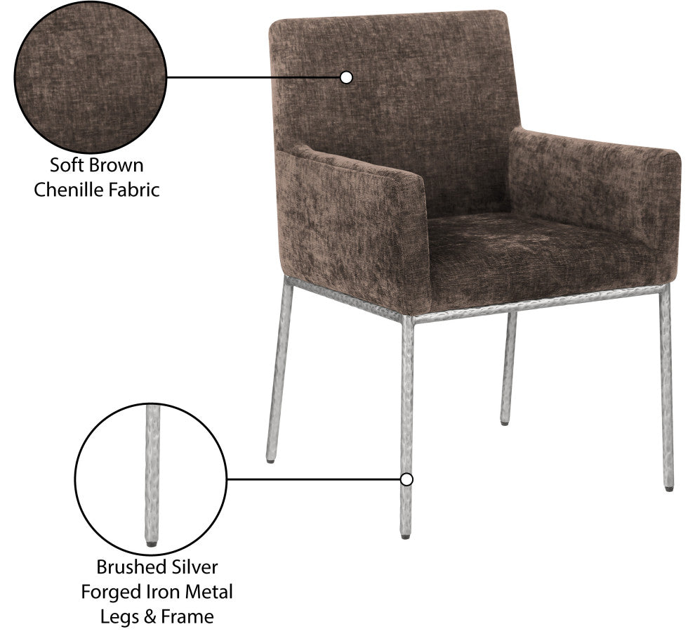 Reeves Upholstered Dining Chair, Brown, Chenille , AC, Brushed Silver, Set of 2