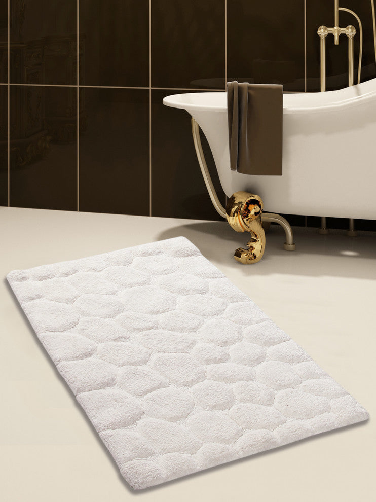 Bath Rug Cotton, GSF 200, Pattern Pebbles, White, 34"x21"