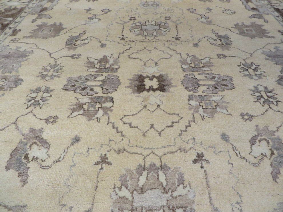 Hand Knotted Beige and Brown Bamboo Silk Oriental Rug, 8x10