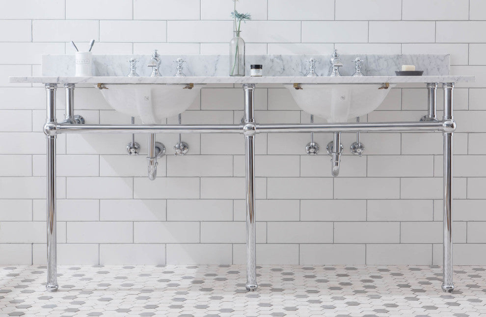 Embassy 72" Wide Double Wash Stand, P-Trap, Countertop With Basin, Faucet