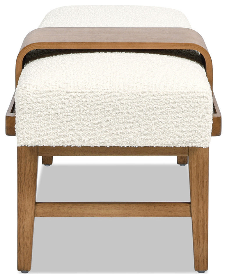 Billie 52" Modern Telephone Bench With Sliding Shelf, Ivory White Boucle