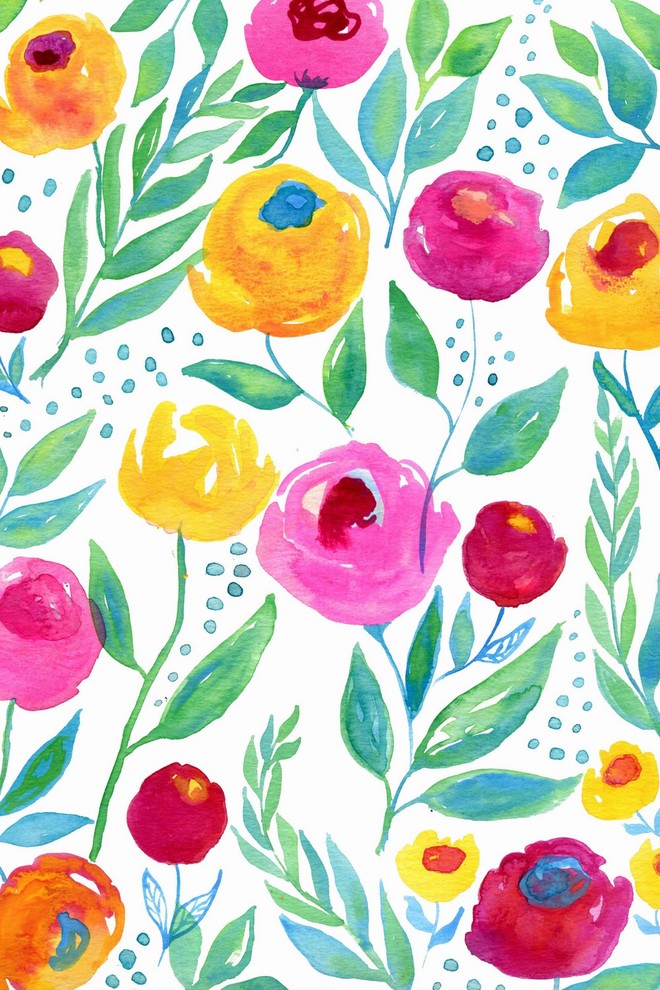 "Watercolor Flowers" Painting Print on Wrapped Canvas, 30"x45"