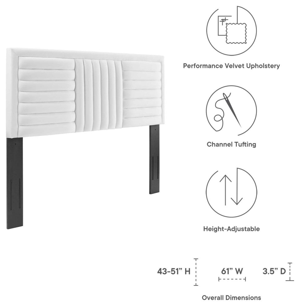 Believe Channel Tufted Performance Velvet Twin Headboard, White