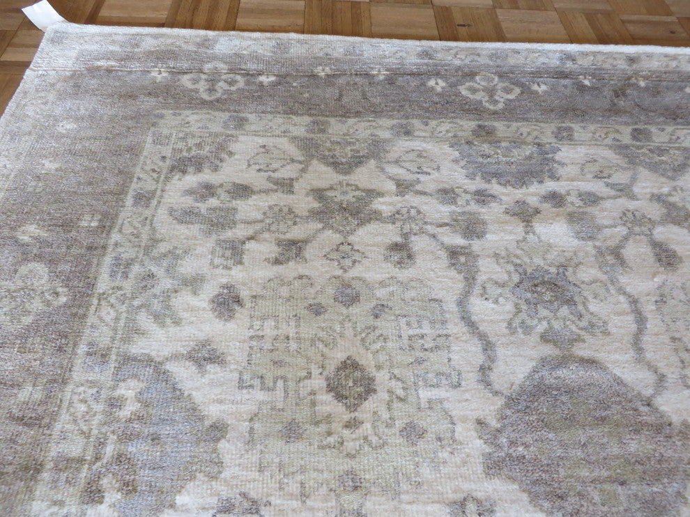 6'x9' Hand Knotted Ivory & Gray Bamboo Silk Oushak Oriental Rug