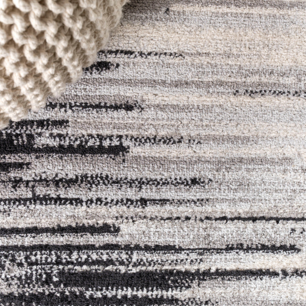 Linear Modern Half-Stripe Area Rug, Gray/Cream, 3 X 5