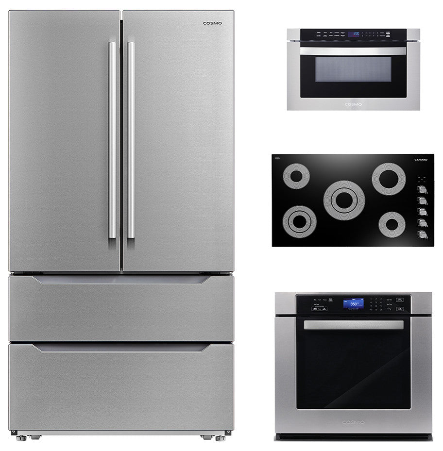 4PC Package 36" Electric Cooktop 24" Oven 24" Microwave Drawer & Refrigerator