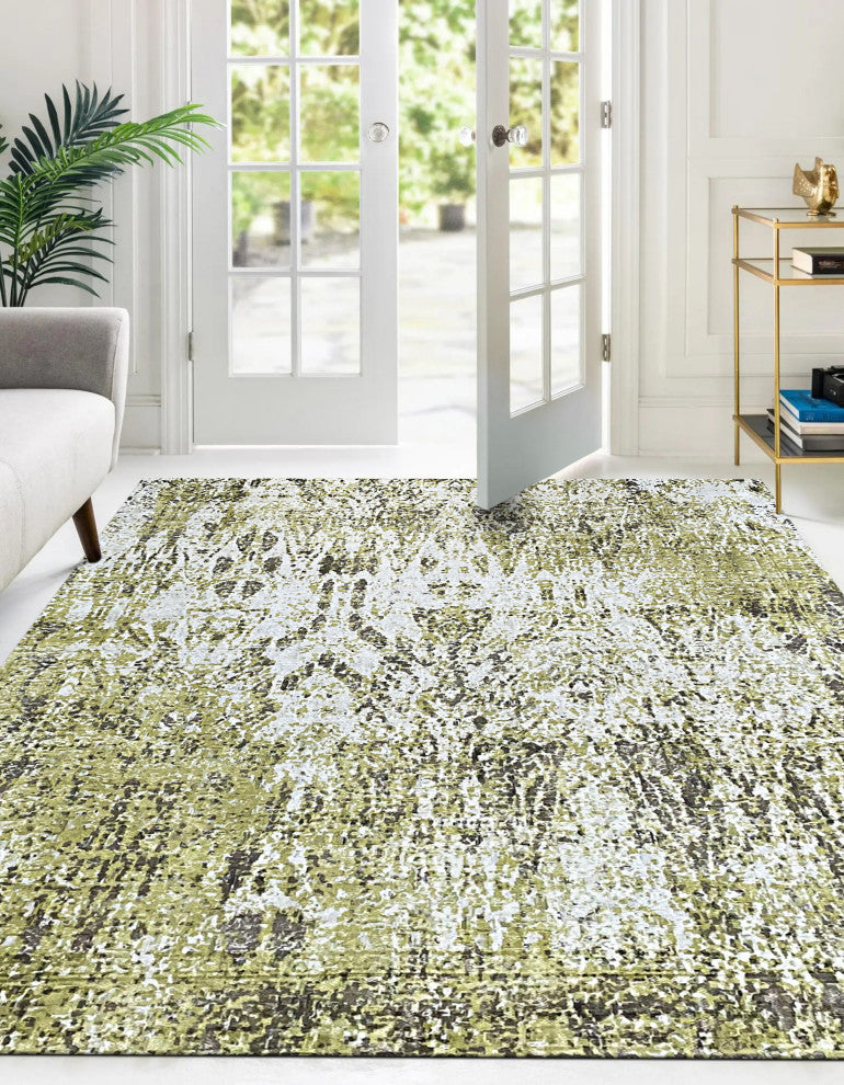 Hand-Knotted Wool Ivory/Gold Transitional Modern Modern Rug, 7' X 9'
