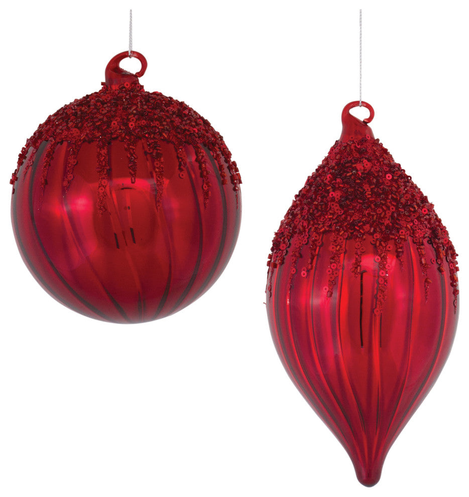 Sequined Glass Ornament, 4-Piece Set