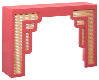 Suzie Wood & Rattan Console Table, Coral Pink