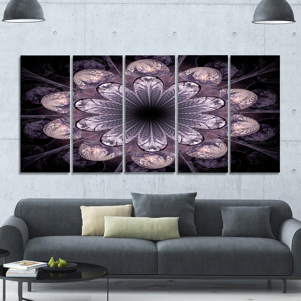 Dark Pink Fractal Flower Pattern, Abstract Canvas Art Print, 60"x28", 5 Panels