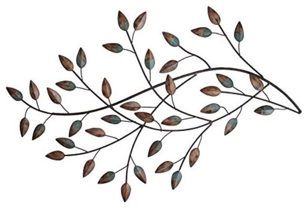 HomeRoots Distressed Metal Blowing Leaves Wall Decor