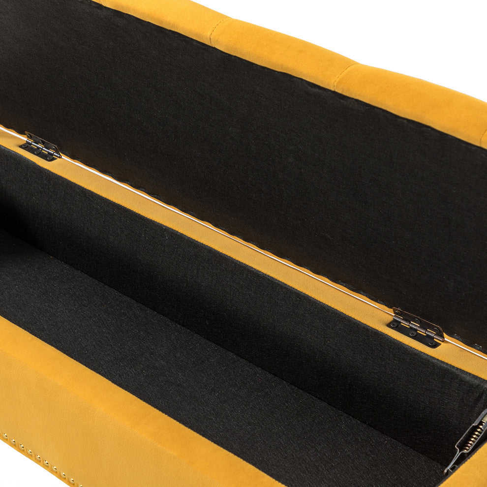 Button-tufted Storage Bench with Nailhead Trim, Mustard