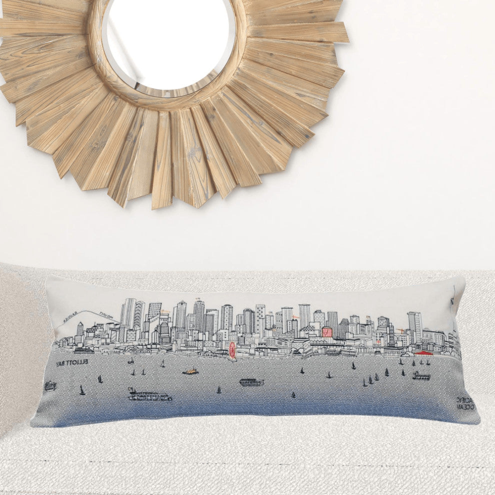 35" White Seattle Daylight Skyline Lumbar Decorative Pillow