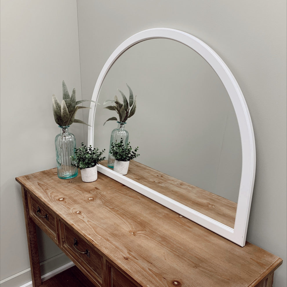 Pescara Framed Mantel Mirror, Crescent Cathedral, 38.4"x27.4", Linen White
