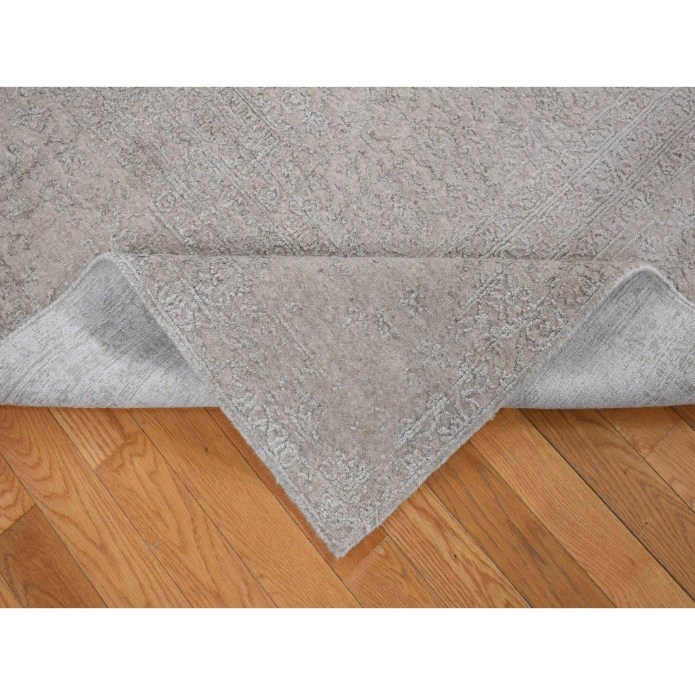 Taupe, Fine Jacquard Loomed Weave Wool and Silk Persian Design Rug, 8'9"x12'1"