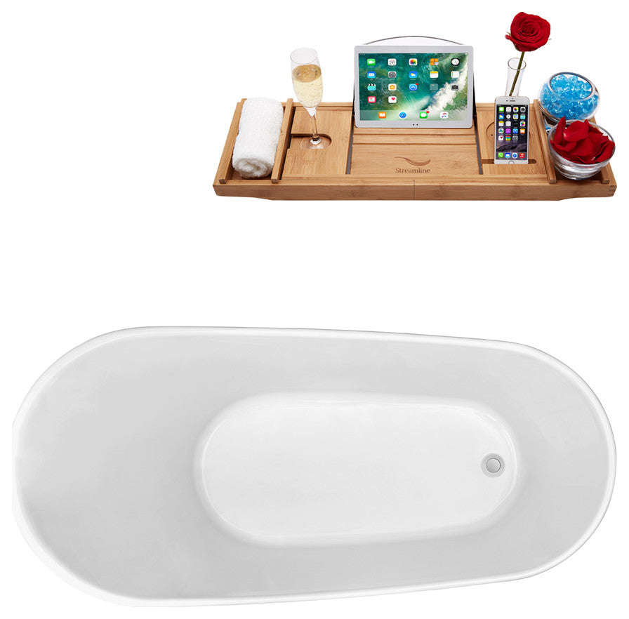 59" Streamline N820-IN-WH Soaking Freestanding Tub and Tray With Internal Drain