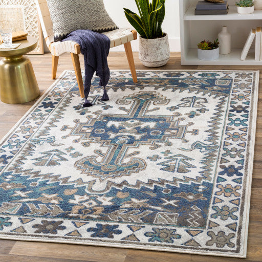 Surya Skagen SKG-2306 7'10"x10'2" Rug, Teal/Navy/Gray/Tan/Silver Gray/White