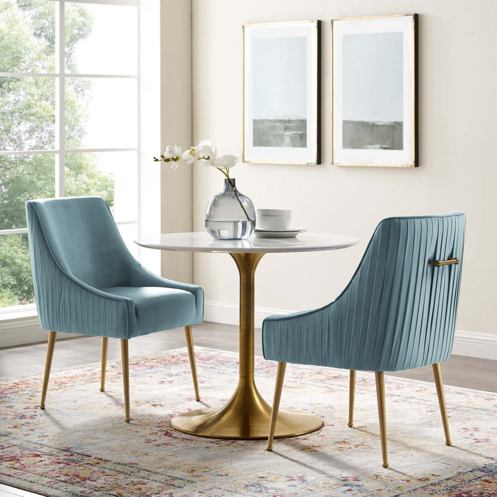 Side Dining Chair, Set of 2, Velvet, Metal, Blue, Modern, Cafe Bistro Restaurant