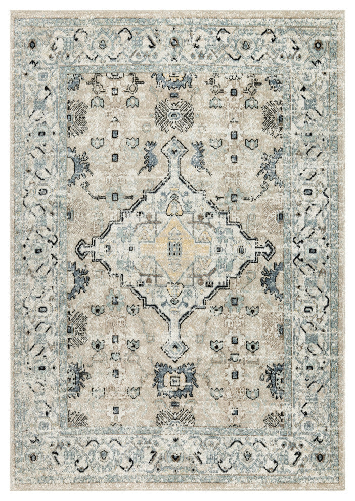 Nourison Washable Decor 9' x 12' Taupe Blue Vintage Indoor Rug