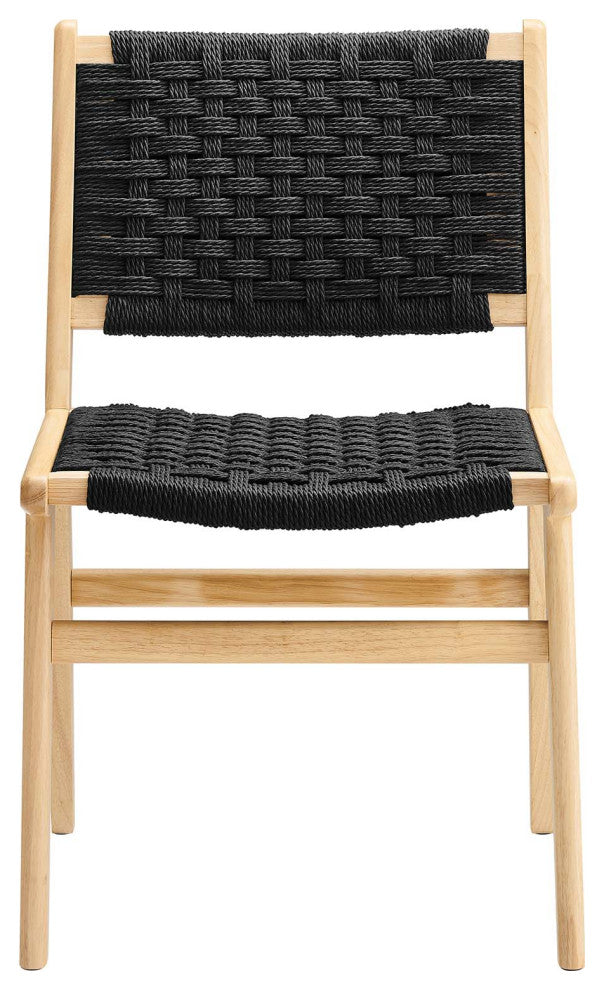 Saoirse Woven Rope Wood Dining Side Chair, Set of 2, Natural Black