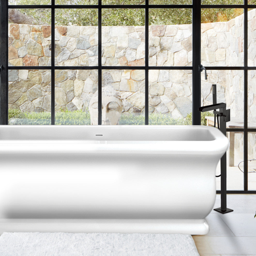 Transolid Roslyn Floor Mounted Tub Filler with Hand Shower, Matte Black