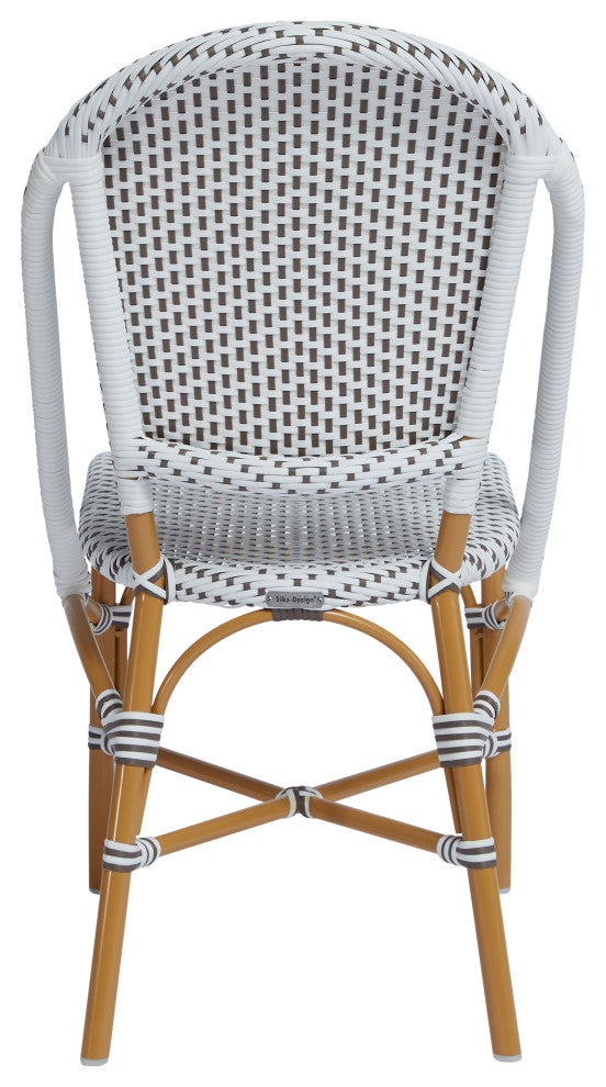 Sofie Outdoor Dining Side Chair - Almond Frame - White with Cappuccino Dots