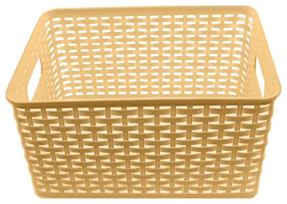Plastic Rattan Storage Box Basket Organizer, Beige, Large