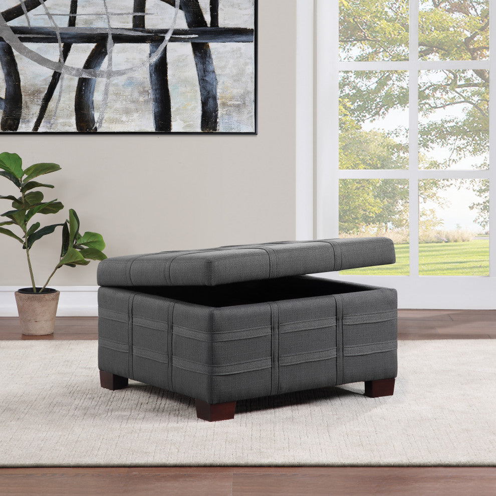 Detour Strap Square Storage Ottoman, Charcoal Fabric