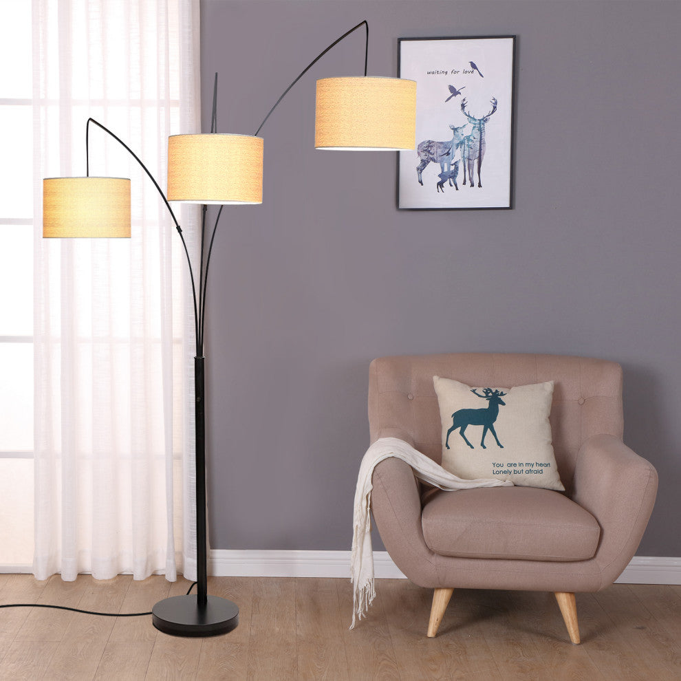 Brightech Trilage Arc Floor Lamp w/Marble Base - 3 Lights Hanging Over the Couch