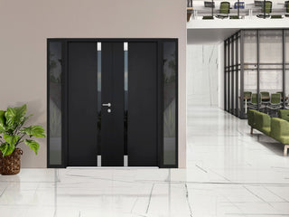 Exterior Prehungdouble Doors Cynex 6777 Black 2 Side Exterior Windows