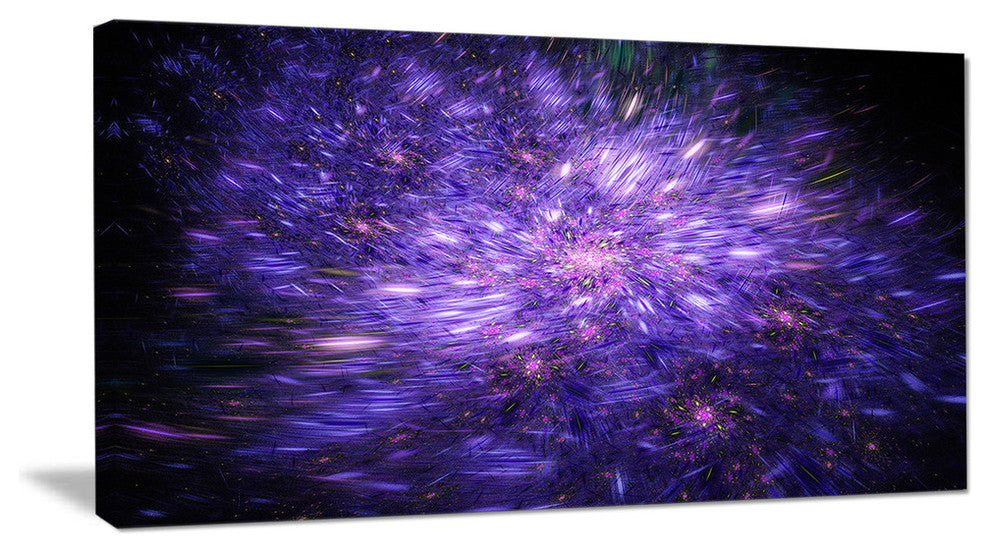 Purple Fireworks on Black, Oversized Abstract Canvas Art Print, 60x28