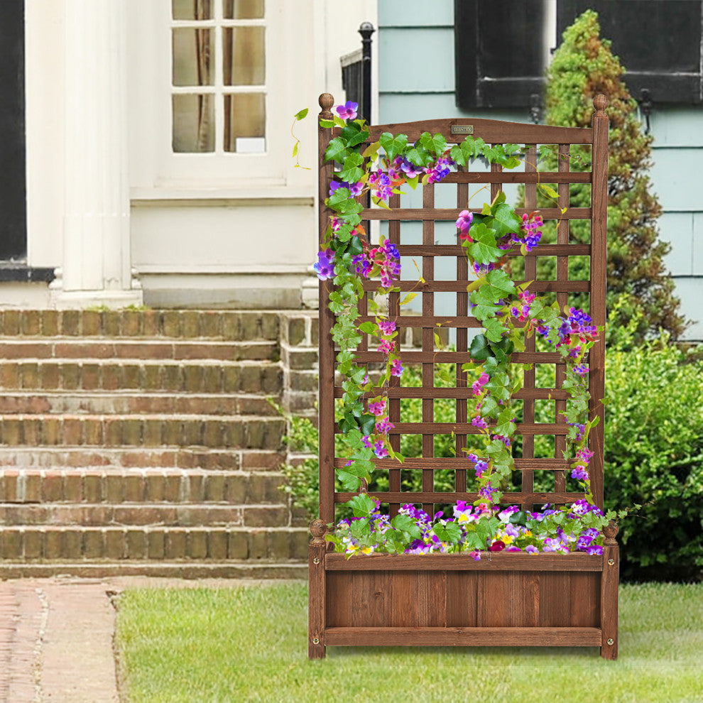Costway 2 PCS Solid Wood Planter Box with Trellis Weather-Resistant 25"x11"x48"