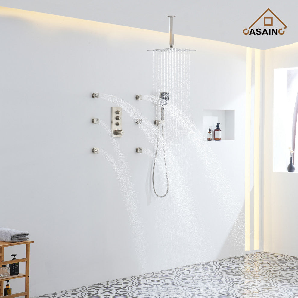Ceiling Mounted Thermostatic Shower System, Brushed Nickel