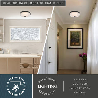 Preston 1-Light Gold Brass Transitional Dome Flush Mount LED Fixture Glass Shade, Matte Black