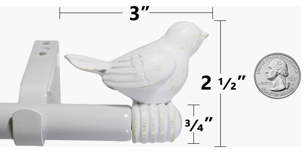 3/4" Bird Adjustable Curtain Rod, Gilded White, 28"-48"