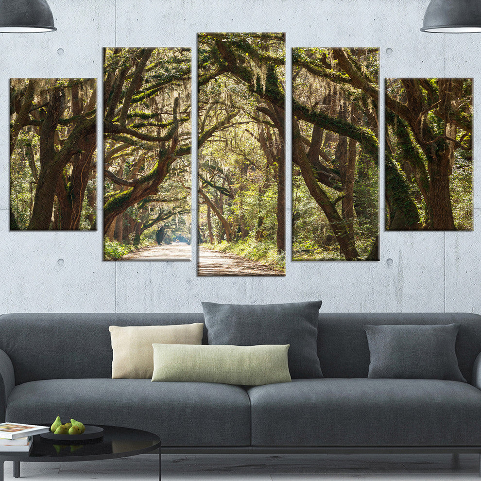 Trees Tunnel in Botany Bay, Landscape Wall Art on Canvas, 60"x32", 5 Panels