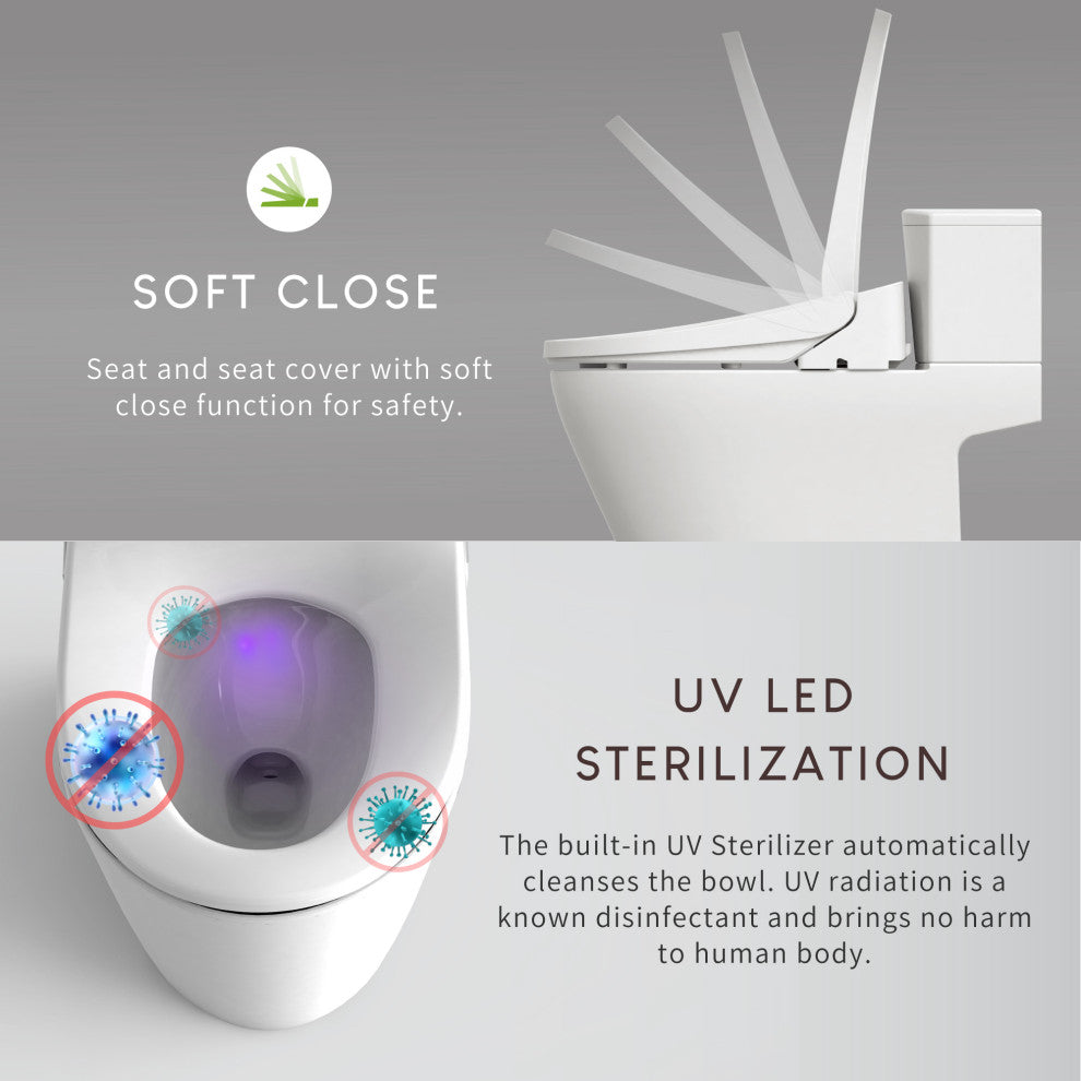 Bidet Toilet Seat with UV-A LED and Remote, Elongated