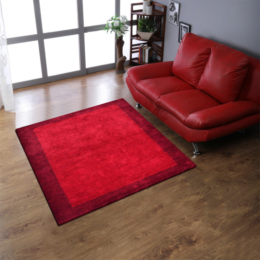 HAND KNOTTED LOOM SILK ECO-FRIENDLY AREA RUGS -8'x8', Square, Red, Contemporary
