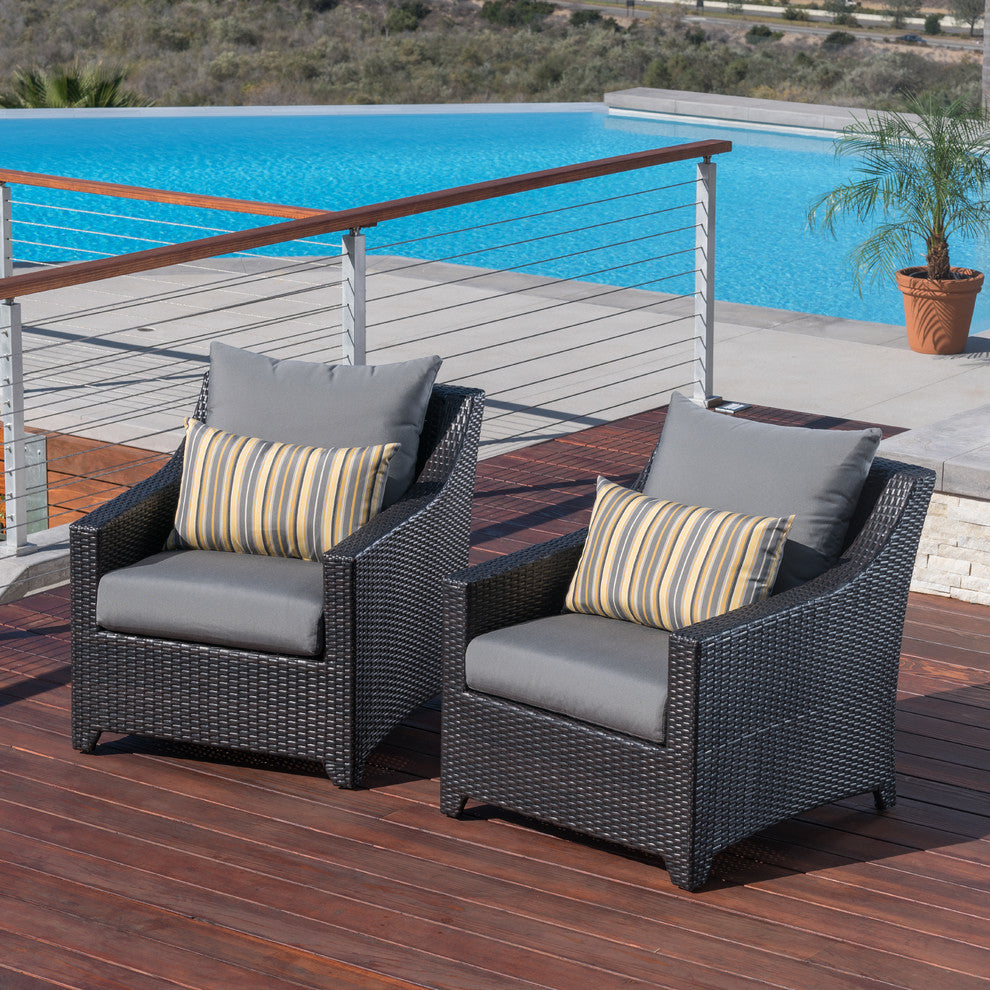 Deco 2 Piece Aluminum Outdoor Patio Club Chairs, Charcoal Gray