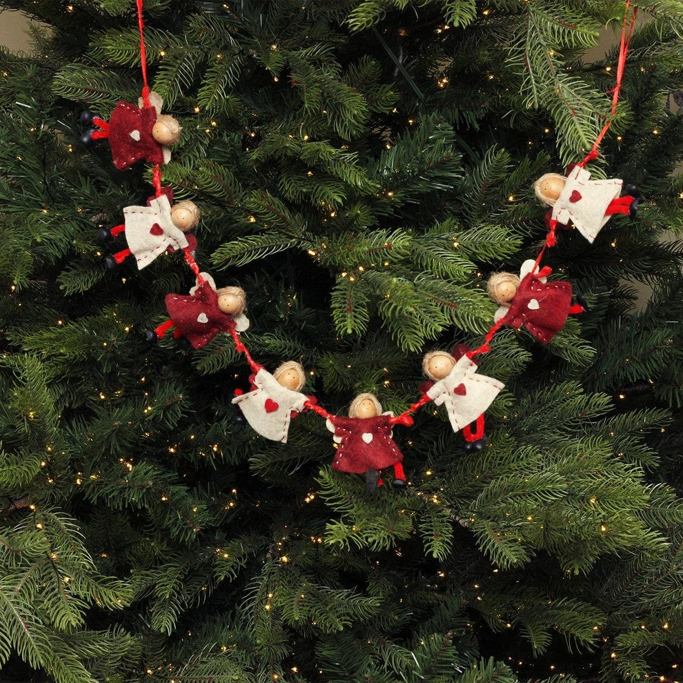 26" Decorative Unlit Plush Red and Beige Angel Dolls Christmas Garland