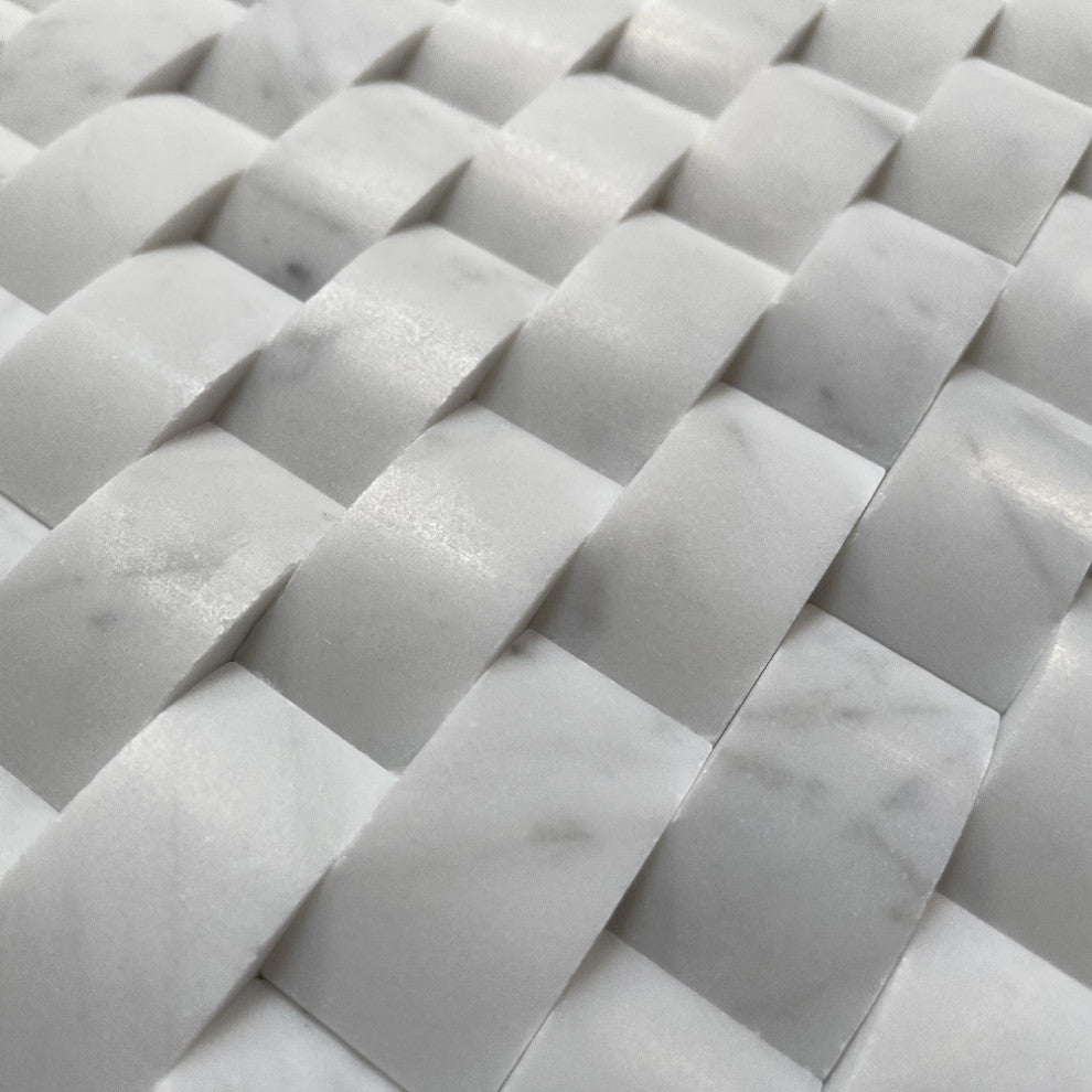 Carrara Marble 3D Cambered 1x2 Arched Mosaic Tile Honed Venato Carrera, 1 sheet