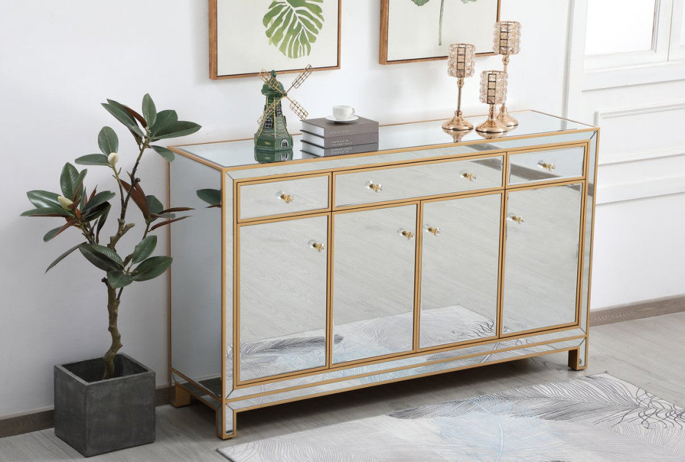 Rosie 60" Mirrored Credenza, Gold