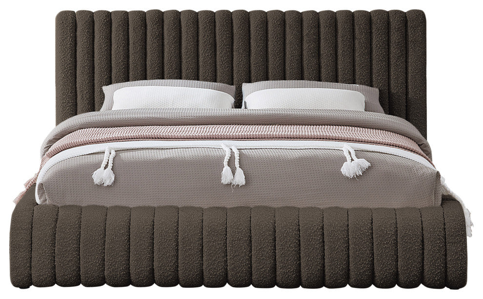 Nash Boucle Fabric Upholstered Bed, Brown, Queen