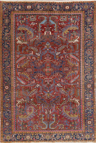 Consigned, Persian Oriental Antique Handmade Low Pile Carpet, Red, 10'4"X7'0"