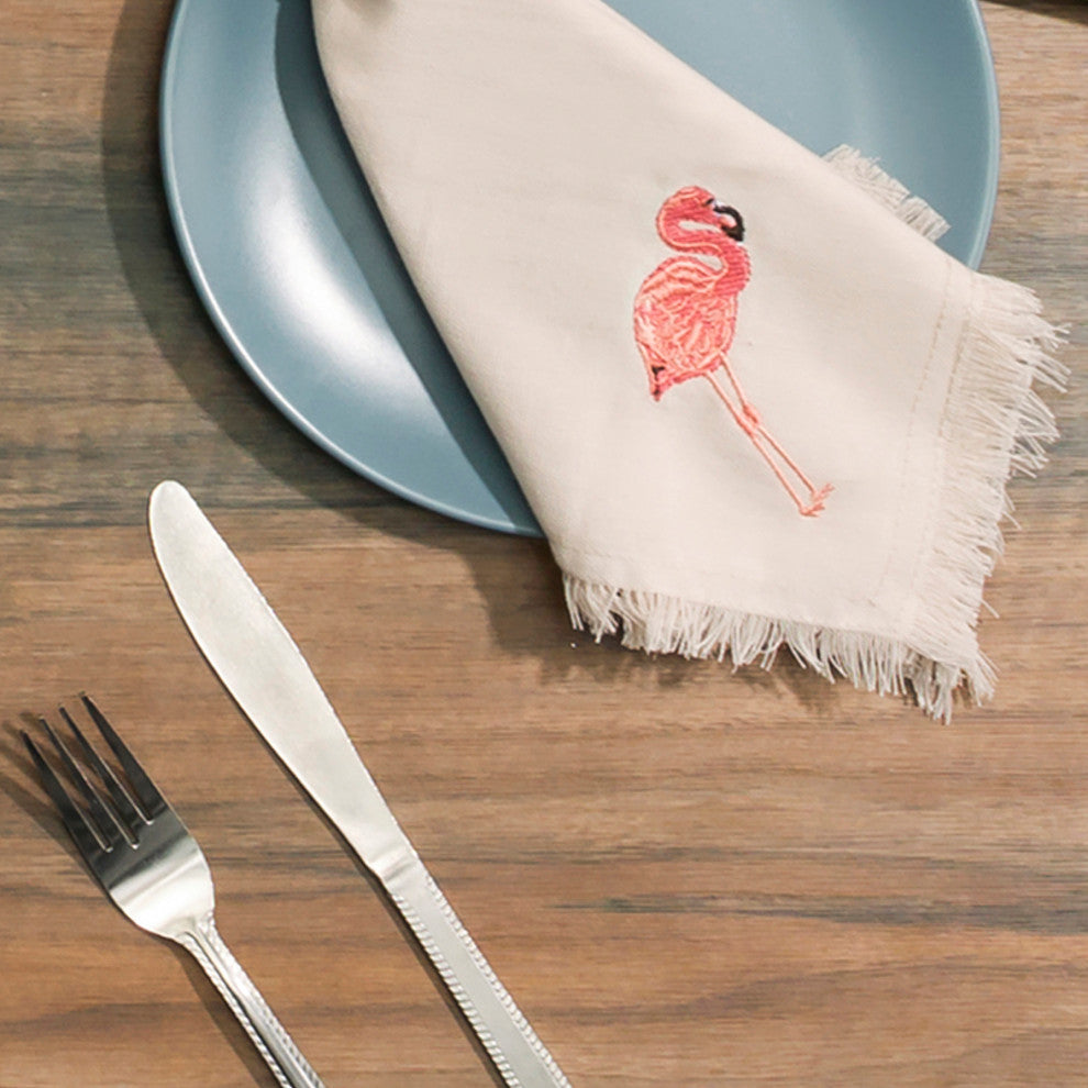Embroidered Flamingo Napkins, Set of Four