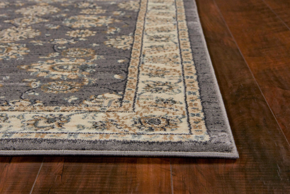 HomeRoots 9'x12' Grey Ivory Machine Woven Floral Traditional Indoor Area Rug