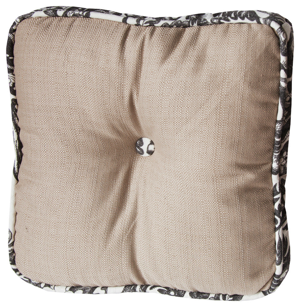 Buttoned Boxed Pillow with Augusta Toile Piping Detail, 18"X18"
