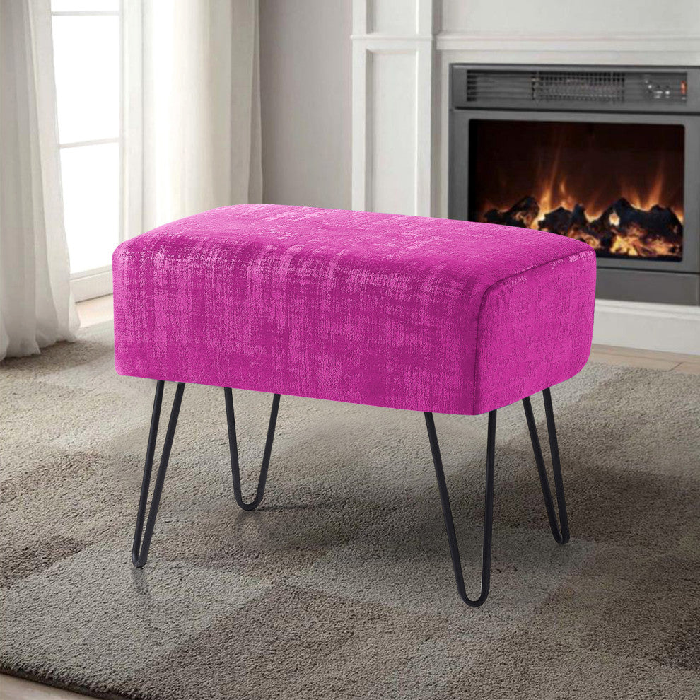 Textured Velvet Ottoman, Raspberry Rose