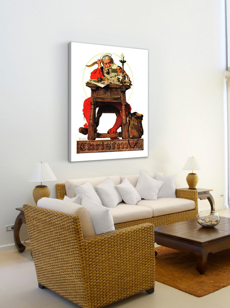 "Santa at His Desk" Painting Print on Canvas by Norman Rockwell