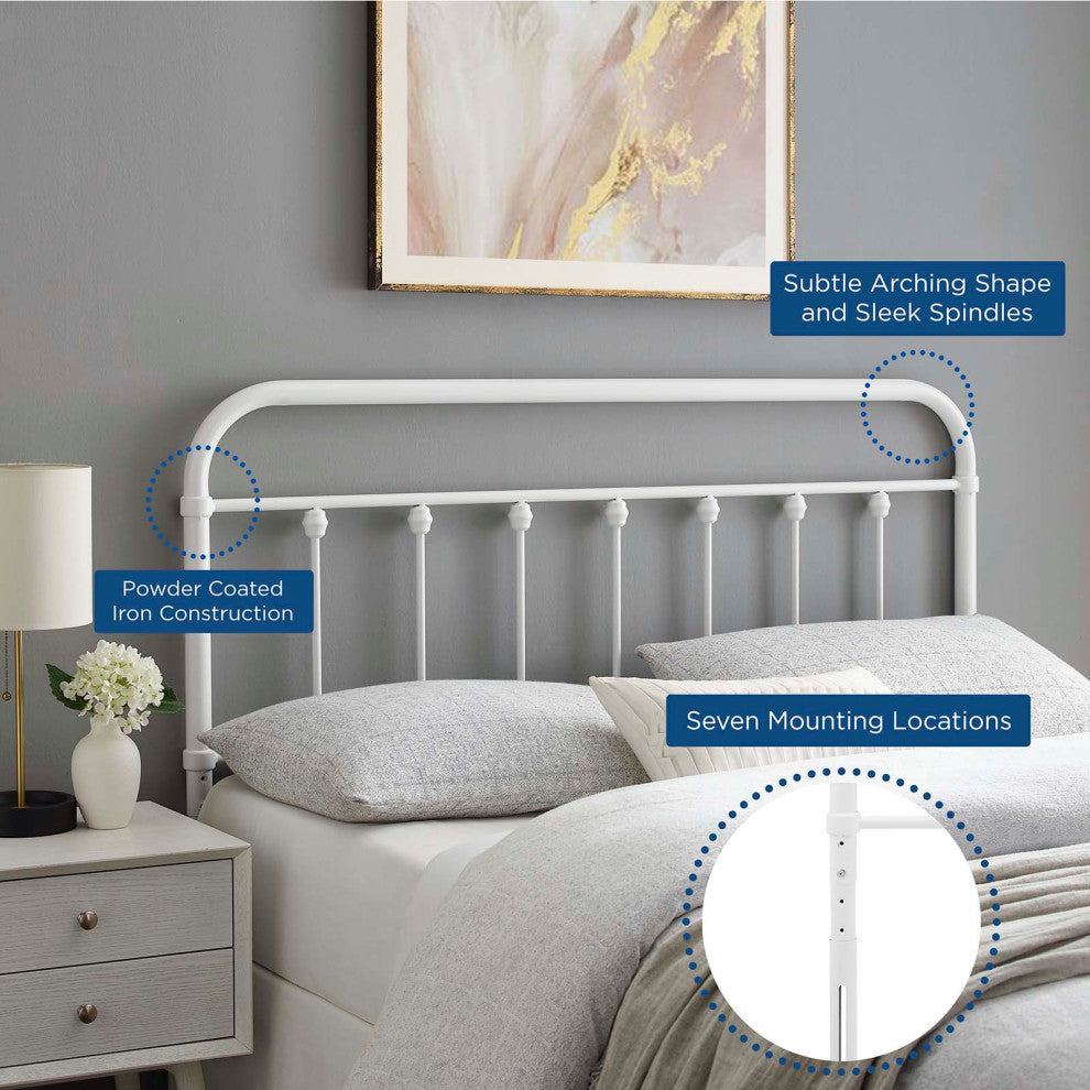 Headboard, King Size, Metal, White, Modern Farmhouse, Bedroom Master Suite